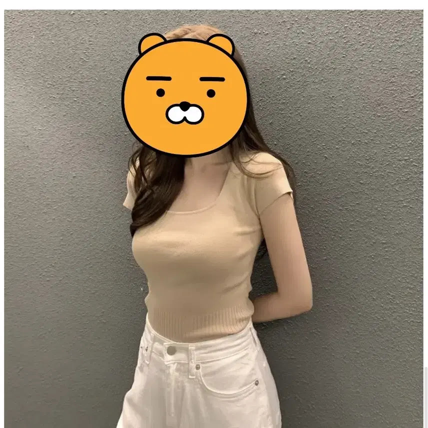 [BUNJANG] Square Neck Short Sleeve Knit T-shirts / [새상품]스퀘어넥 반팔 니트 티셔츠(4컬러,장당2만, 4장7만)