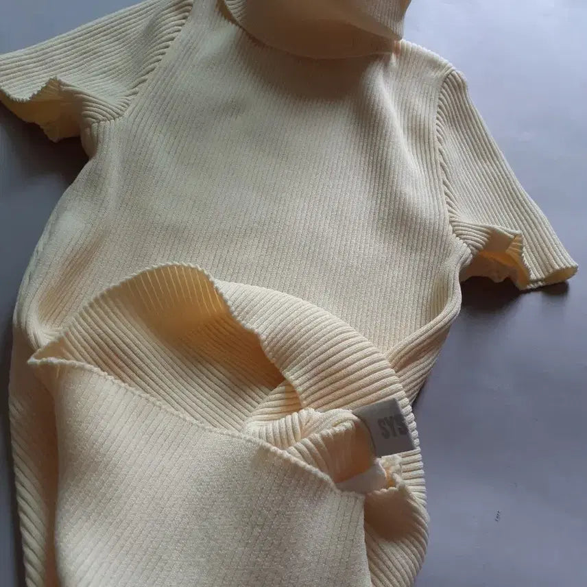 [BUNJANG] System Butter Yellow Ribbed Short-Sleeve Top / 한섬 시스템 골지 반팔 티 버터옐로