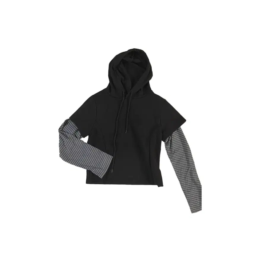 [SOLD OUT] 블랙 후드 레이어드 티 긴팔티 차콜