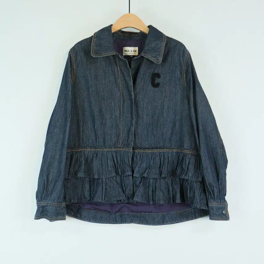[BUNJANG] PAUL &amp; JOE Frill Denim Jacket / PAUL &amp; JOE 데님 프릴 자켓 77 여성 크롭 데님자켓