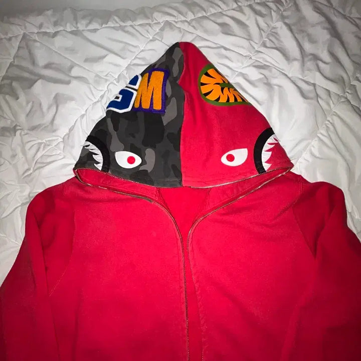 [BUNJANG] BAPE Red Camo Shark Hoodie / 베이프 레드 빨강 적계 반 카모 샤크 후드집업