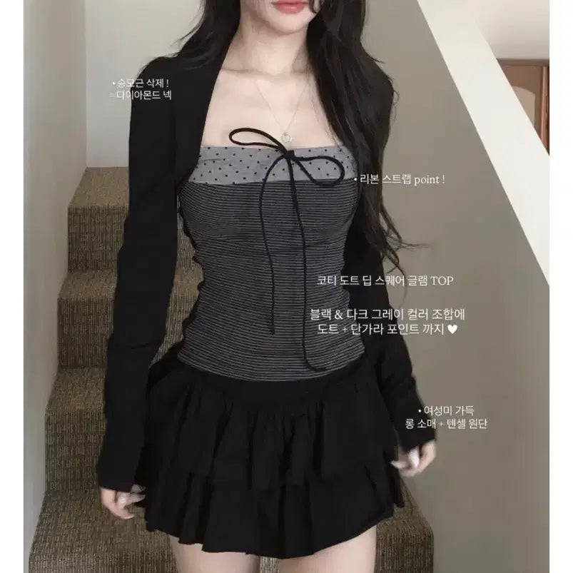 [BUNJANG] Cloudiemotion Zigzag Cotti Dot Deep Square Glam Top / 클라우드이모션 지그재그 코티 도트 딥 스퀘어 글램 탑 top