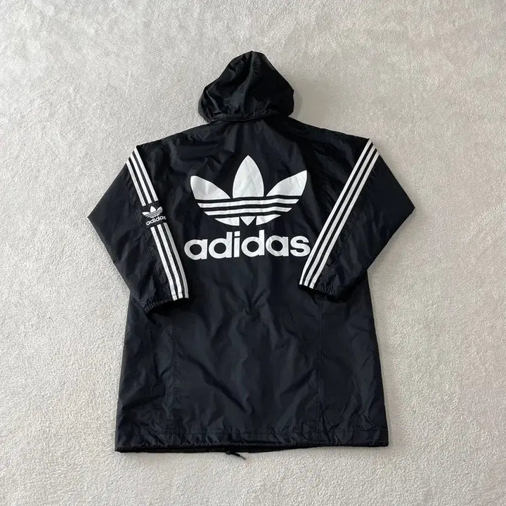 [BUNJANG] Adidas Long Windbreaker Jacket (Black, Size L) / L 아디다스 백로고 롱 윈드 바람막이 락업 자켓 100