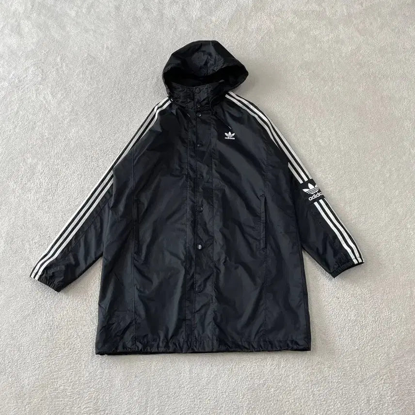 [BUNJANG] Adidas Long Windbreaker Jacket (Black, Size L) / L 아디다스 백로고 롱 윈드 바람막이 락업 자켓 100