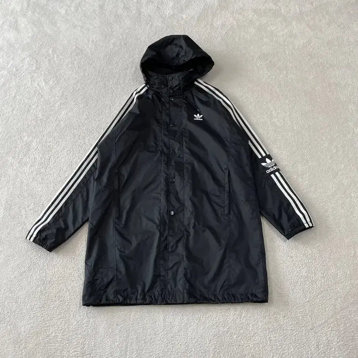 [BUNJANG] Adidas Long Windbreaker Jacket (Black, Size L) / L 아디다스 백로고 롱 윈드 바람막이 락업 자켓 100