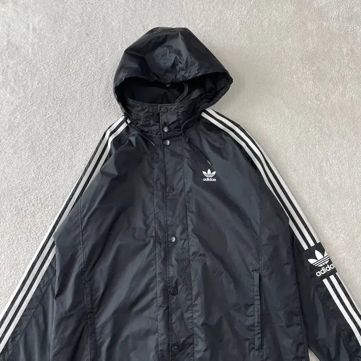 [BUNJANG] Adidas Long Windbreaker Jacket (Black, Size L) / L 아디다스 백로고 롱 윈드 바람막이 락업 자켓 100