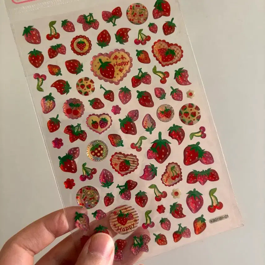 [BUNJANG] Vintage Fruit Strawberry Epoxy Waterdrop Sticker / 고전문구 과일 딸기 에폭시 물방울 스티커