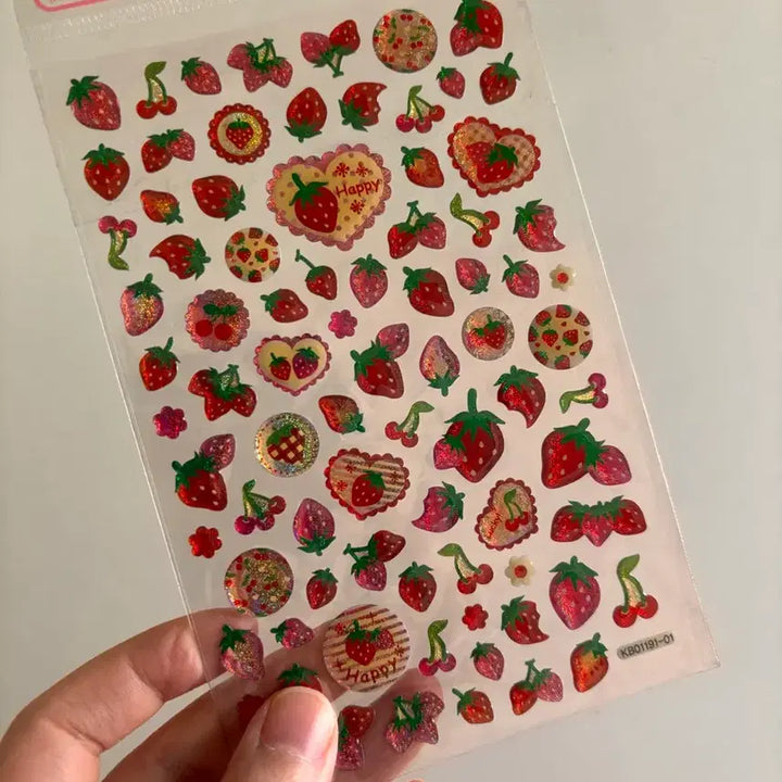 [BUNJANG] Vintage Fruit Strawberry Epoxy Waterdrop Sticker / 고전문구 과일 딸기 에폭시 물방울 스티커