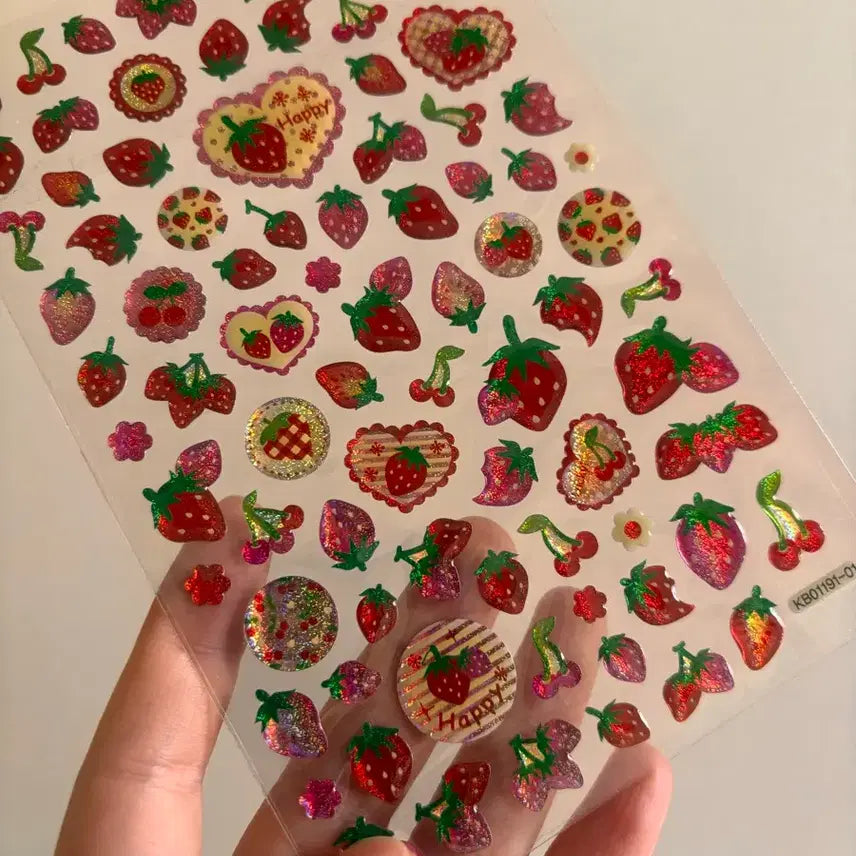 [BUNJANG] Vintage Fruit Strawberry Epoxy Waterdrop Sticker / 고전문구 과일 딸기 에폭시 물방울 스티커