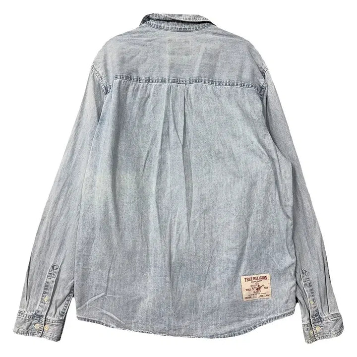 [BUNJANG] True Religion Embroidered Logo Light Blue Denim Shirt XL / 트루릴리젼 자수 로고 연청 데님 셔츠 XL