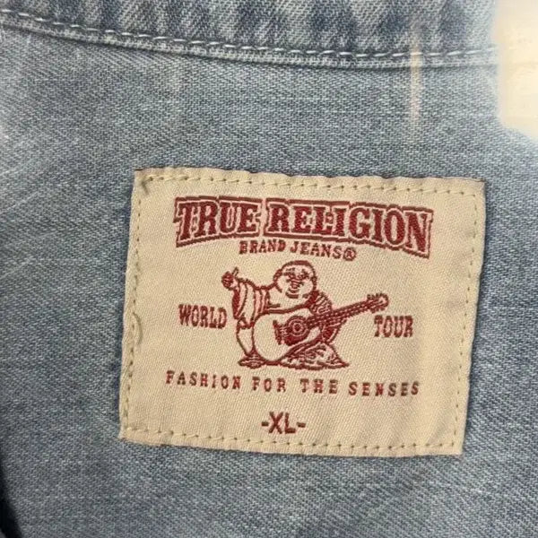 [BUNJANG] True Religion Embroidered Logo Light Blue Denim Shirt XL / 트루릴리젼 자수 로고 연청 데님 셔츠 XL