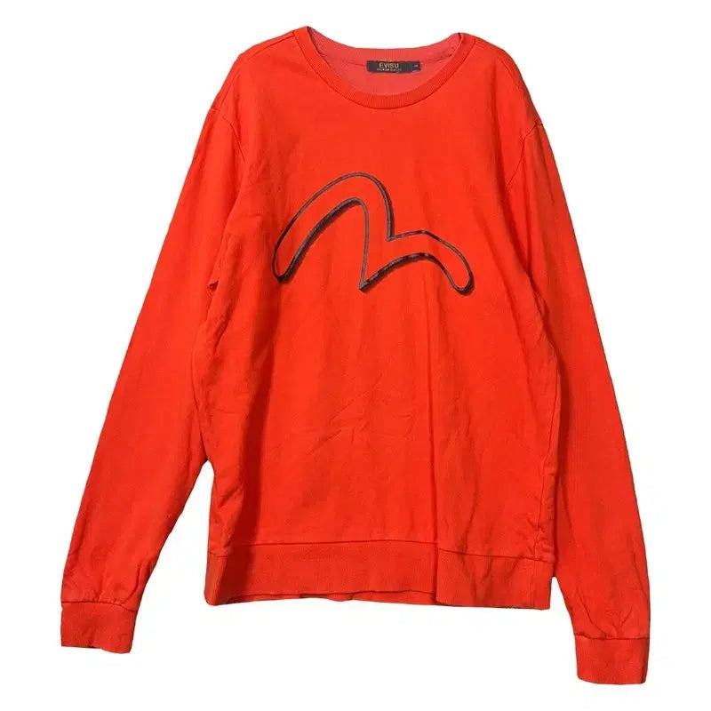 [BUNJANG] EVISU Orange Printed Sweatshirt / 에비수 프린팅 오렌지 맨투맨 100