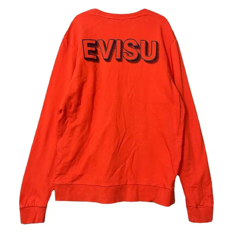 [BUNJANG] EVISU Orange Printed Sweatshirt / 에비수 프린팅 오렌지 맨투맨 100