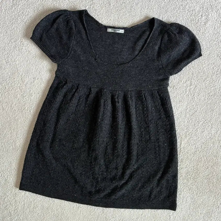 [BUNJANG] Honeysuckle Rose Charcoal Knit Short Sleeve Dress Top / 일본빈티지 honeysuckle rose 차콜 니트 반팔 원피스 탑