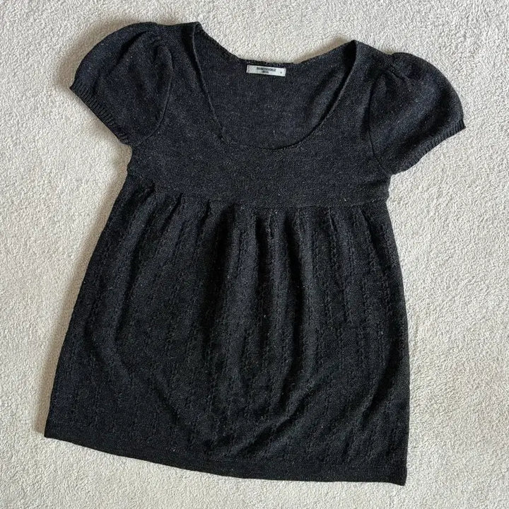 [BUNJANG] Honeysuckle Rose Charcoal Knit Short Sleeve Dress Top / 일본빈티지 honeysuckle rose 차콜 니트 반팔 원피스 탑