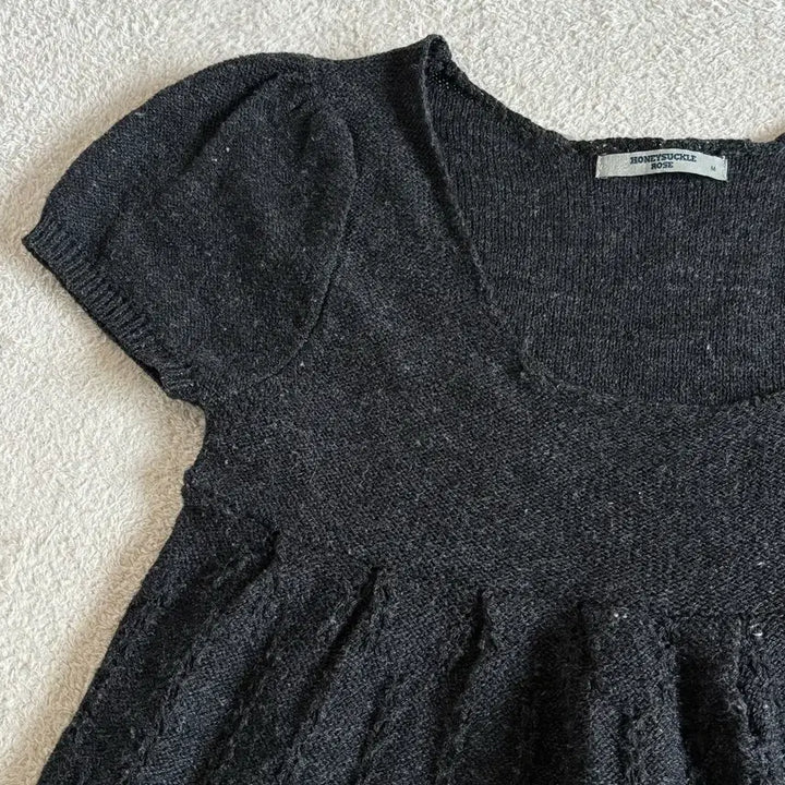 [BUNJANG] Honeysuckle Rose Charcoal Knit Short Sleeve Dress Top / 일본빈티지 honeysuckle rose 차콜 니트 반팔 원피스 탑