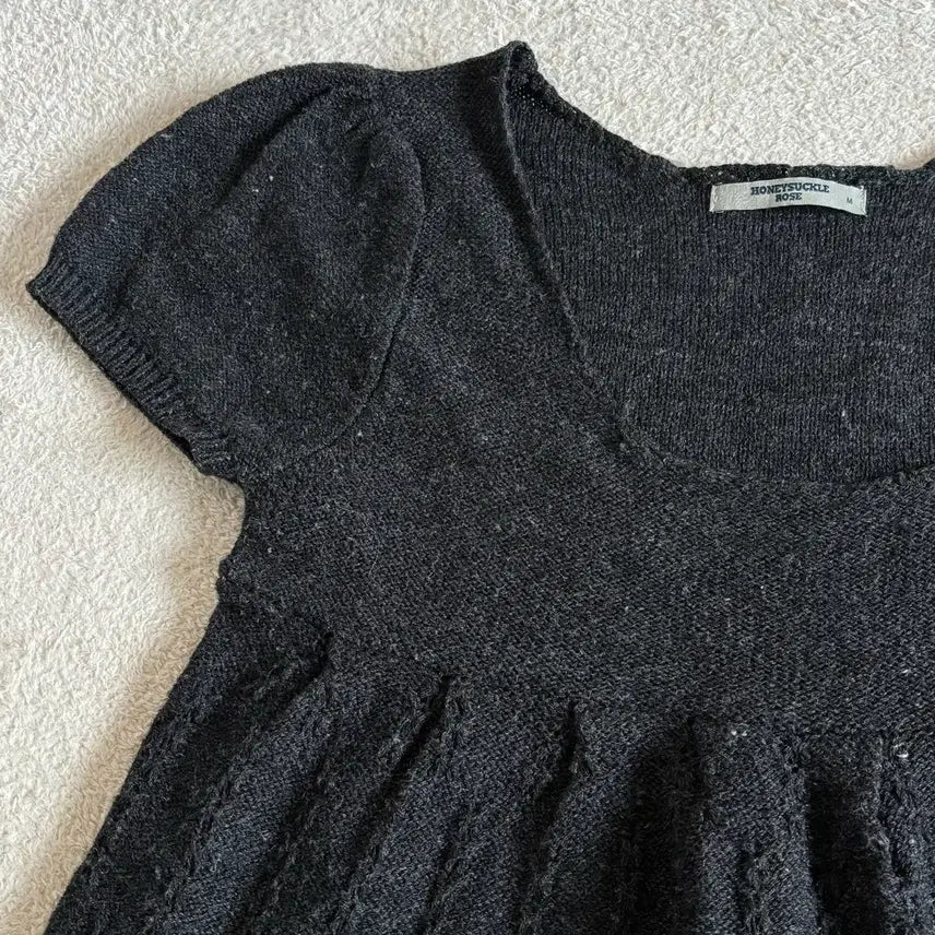 [BUNJANG] Honeysuckle Rose Charcoal Knit Short Sleeve Dress Top / 일본빈티지 honeysuckle rose 차콜 니트 반팔 원피스 탑
