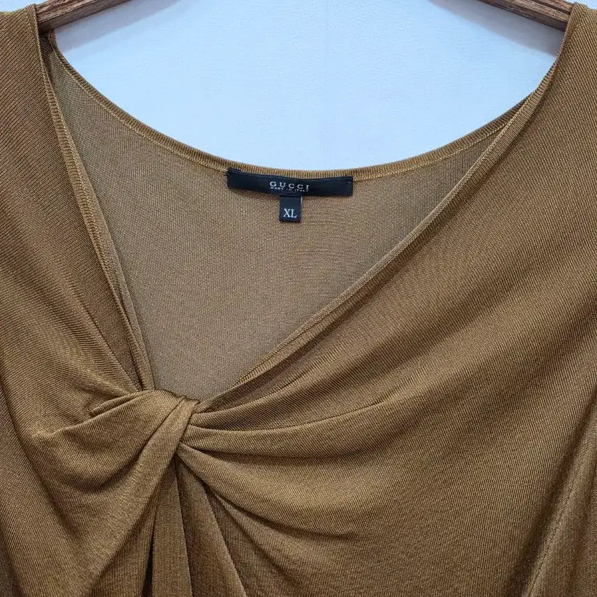 [BUNJANG] Gucci Brown Knot Detail Knit Top XL / (정품)구찌 브라운 매듭 여성 반팔 니트 티셔츠 XL
