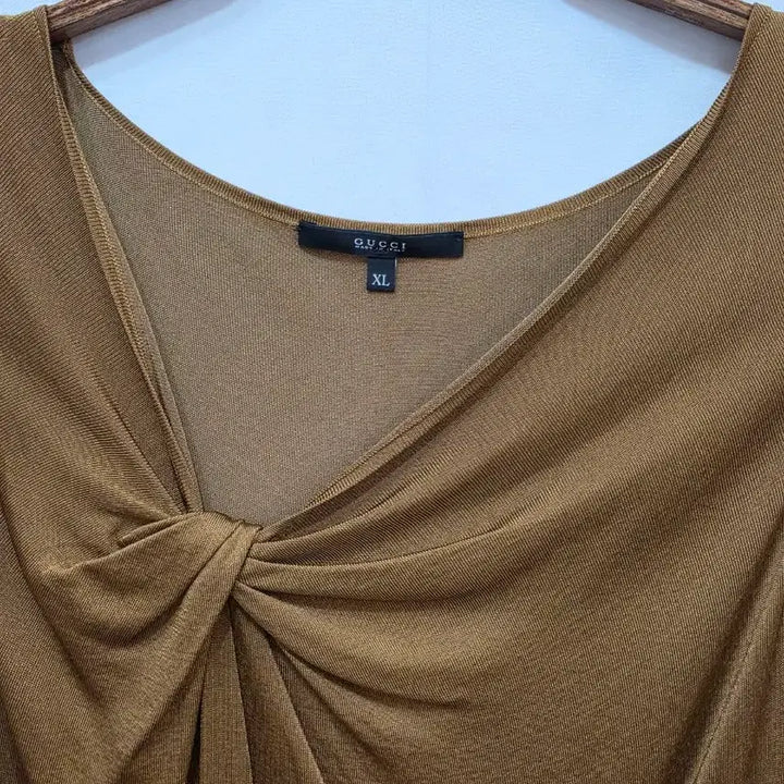[BUNJANG] Gucci Brown Knot Detail Knit Top XL / (정품)구찌 브라운 매듭 여성 반팔 니트 티셔츠 XL