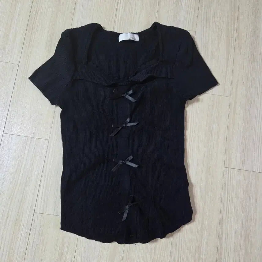 [SOLD OUT] 리본 골지반팔 블랙