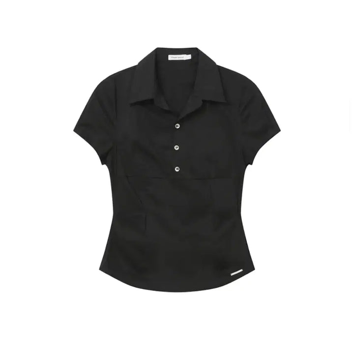 [BUNJANG] Miseki Seoul Fitted Cap Sleeve Shirt / 미세키서울 Fitted cap sleeves shirts 블랙 반팔 셔츠