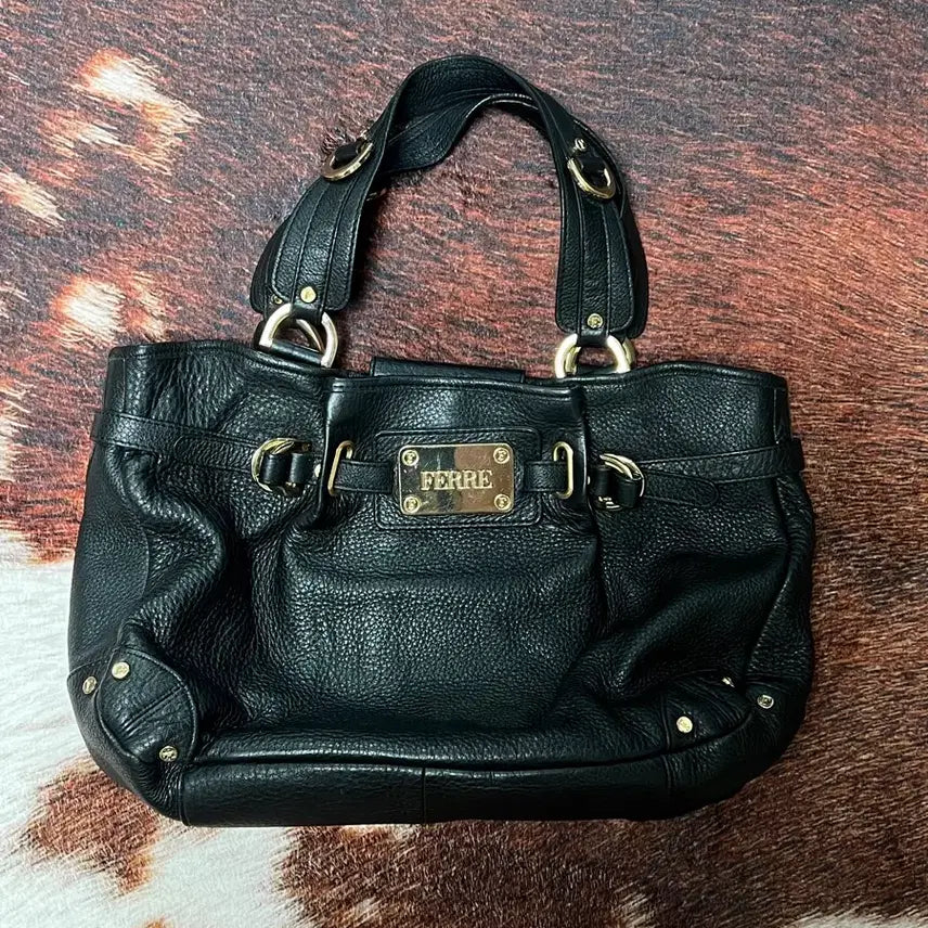 [BUNJANG] GIANFRANCO FERRE Black Gold Leather Tote Bag / GIANFRANCO FERRE 지안프랑코 페레 블랙골드 레더 토트백