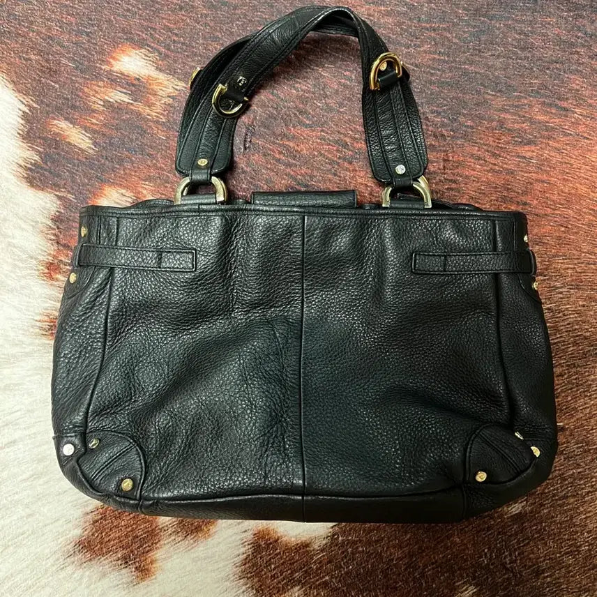 [BUNJANG] GIANFRANCO FERRE Black Gold Leather Tote Bag / GIANFRANCO FERRE 지안프랑코 페레 블랙골드 레더 토트백