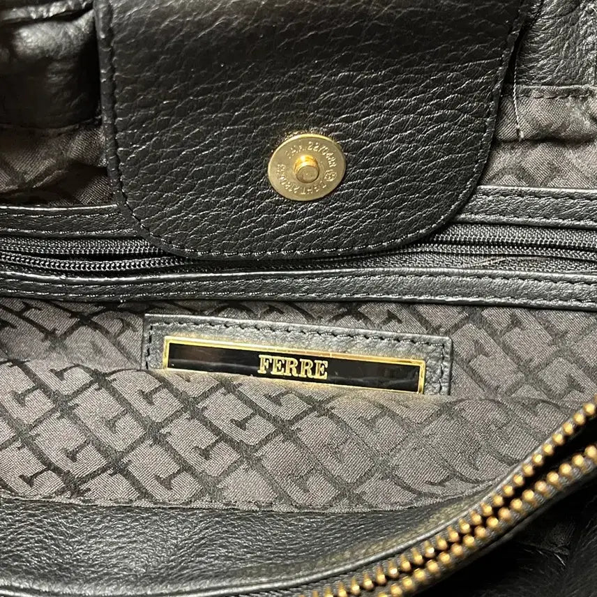 [BUNJANG] GIANFRANCO FERRE Black Gold Leather Tote Bag / GIANFRANCO FERRE 지안프랑코 페레 블랙골드 레더 토트백