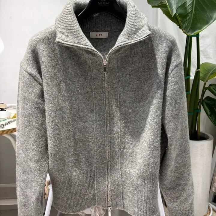 [SOLD OUT] 리스트 울 하이넥 투웨이 집업 가디건 그레이