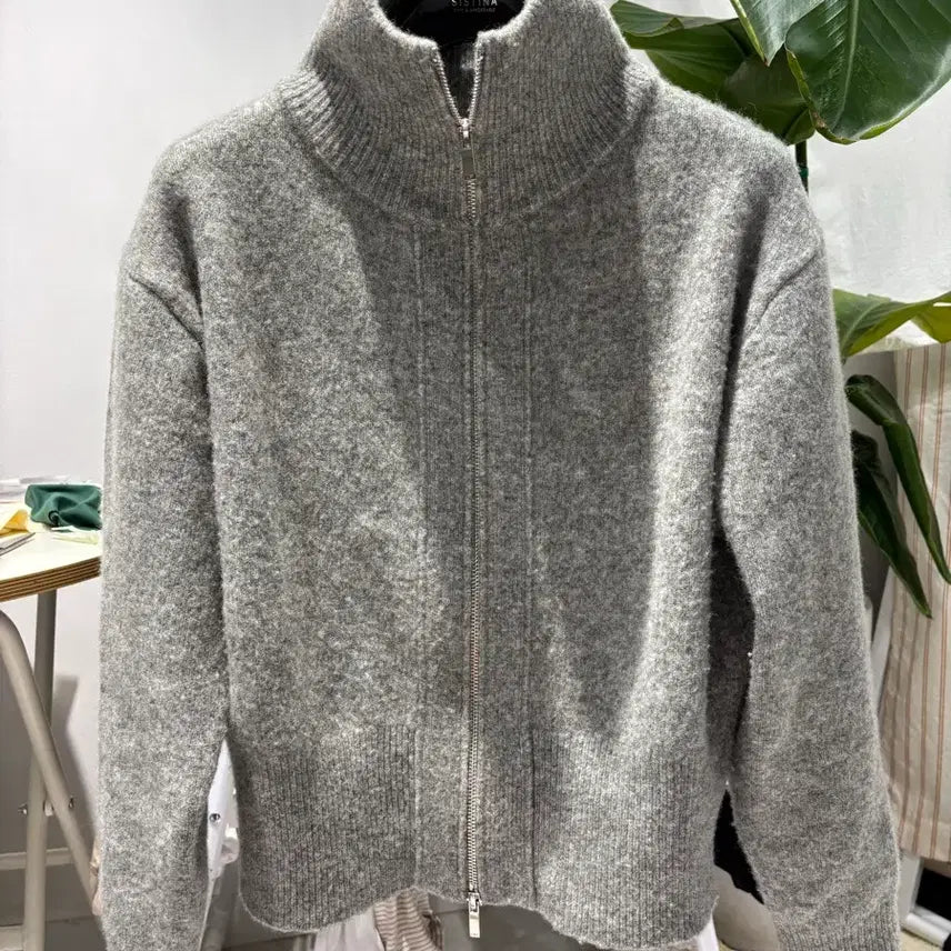 [SOLD OUT] 리스트 울 하이넥 투웨이 집업 가디건 그레이