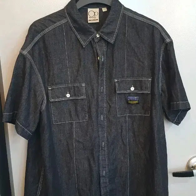 [BUNJANG] Ocean Pacific Gray One-Pocket Denim Shirt Jacket - Large / 오션퍼시픽 그레이 원포켓 데님 셔츠 반팔자켓 라지