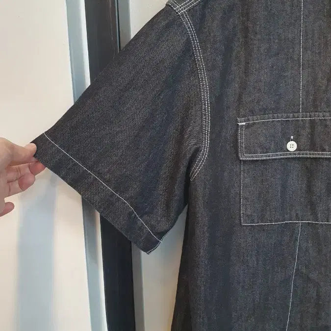 [BUNJANG] Ocean Pacific Gray One-Pocket Denim Shirt Jacket - Large / 오션퍼시픽 그레이 원포켓 데님 셔츠 반팔자켓 라지