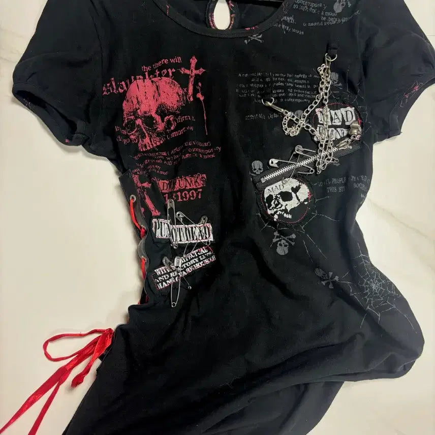 [SOLD OUT] 매드펑크 언발란스 리본디테일 티셔츠