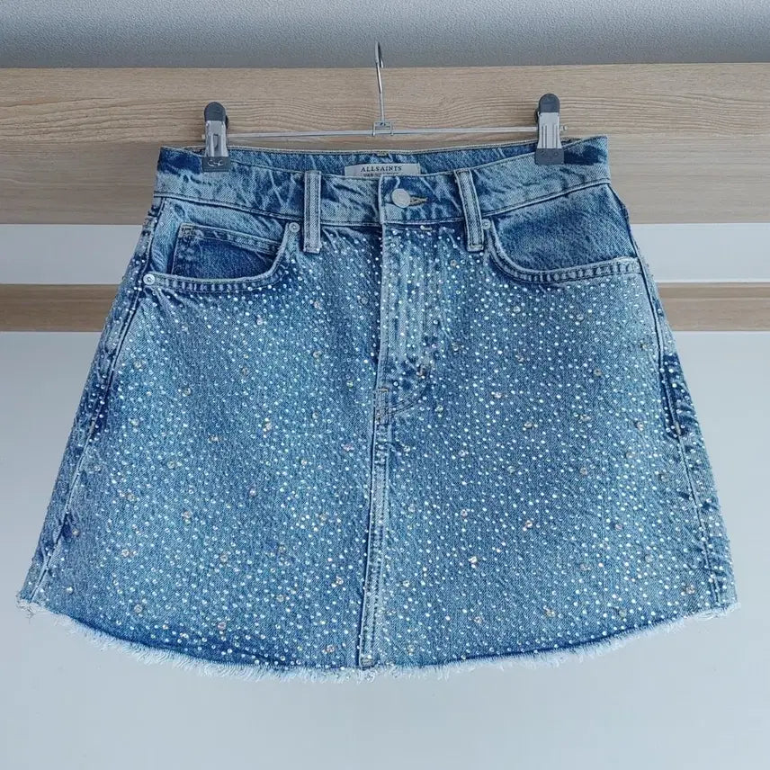 [BUNJANG] AllSaints Wendel Crystal Denim Skirt / 올세인츠 웬델 -크리스탈 데님스커트