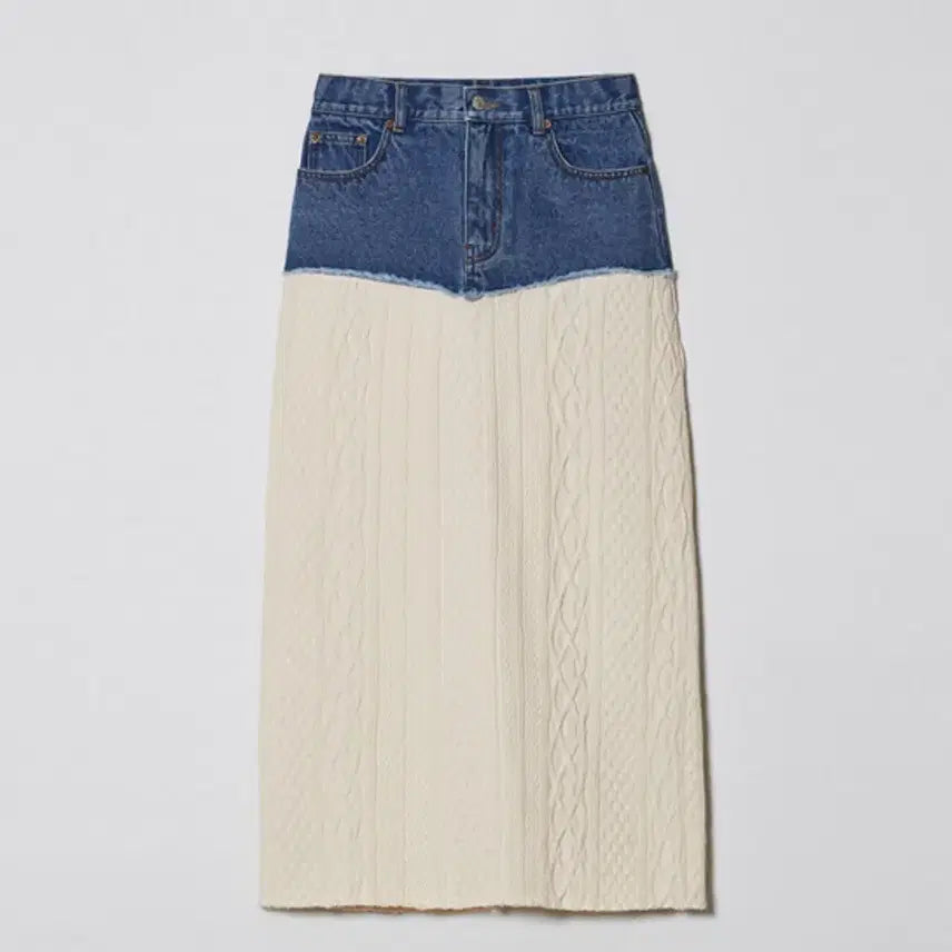 [BUNJANG] Salty Pebble Denim Knit Long Skirt S / 새상품) 솔티페블 데님 콤비 니트 롱 스커트 S