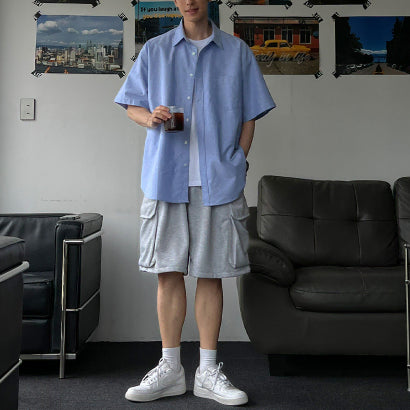 [SOLD OUT] 스파오(SPAO) 남성 소라색 코튼 캐주얼 반팔 셔츠 100-105