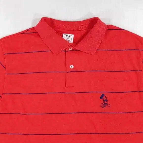 [BUNJANG] Disney Mickey Mouse Stripe Polo Shirt / 90년대 미키마우스 스트라이프 반팔 카라티 M