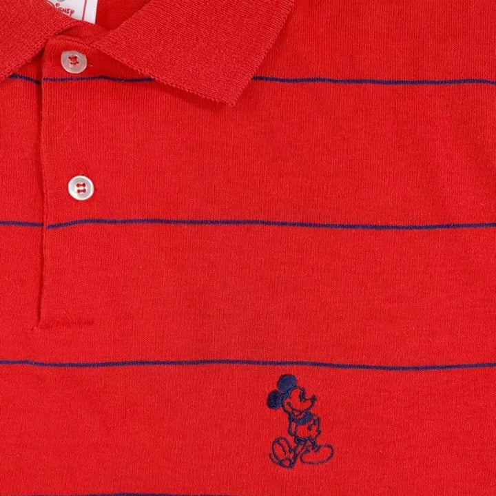 [BUNJANG] Disney Mickey Mouse Stripe Polo Shirt / 90년대 미키마우스 스트라이프 반팔 카라티 M