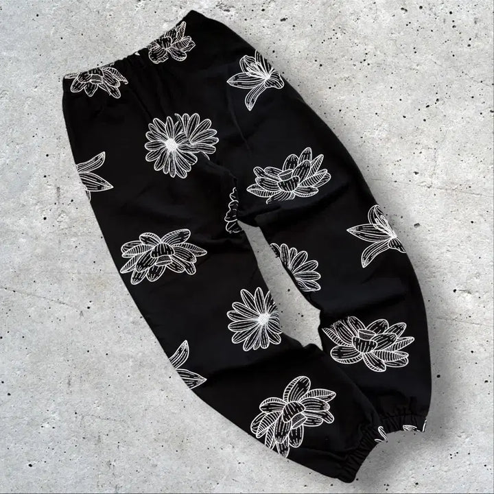 [BUNJANG] Mardi Mercredi Black Flower Pattern Training Pants / 마르디메크르디 블랙 플라워 패턴 트레이닝 바지 팬츠 D734