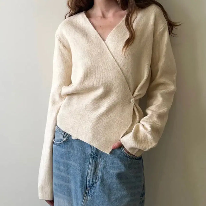 [BUNJANG] V-Neck Wool Cashmere Wrap Knit Top / 끈 리본 브이넥 울 캐시미어 랩 니트 에이블리 지그재그 하객룩 출근룩