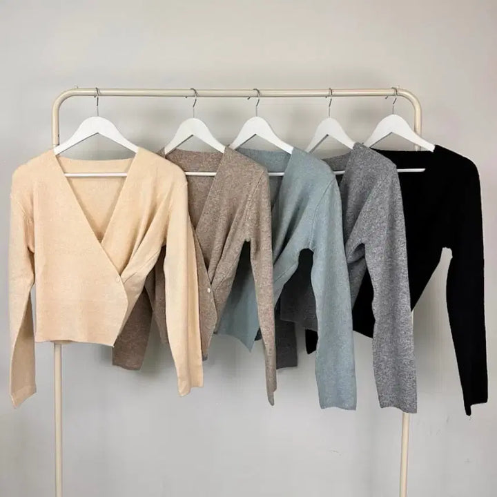 [BUNJANG] V-Neck Wool Cashmere Wrap Knit Top / 끈 리본 브이넥 울 캐시미어 랩 니트 에이블리 지그재그 하객룩 출근룩