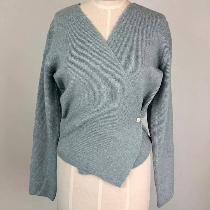 [BUNJANG] V-Neck Wool Cashmere Wrap Knit Top / 끈 리본 브이넥 울 캐시미어 랩 니트 에이블리 지그재그 하객룩 출근룩