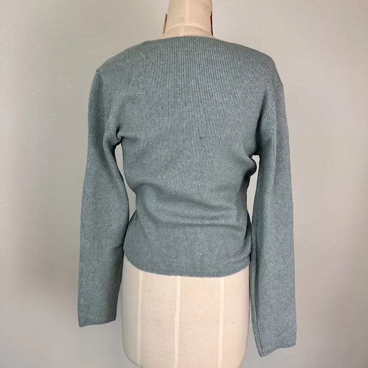 [BUNJANG] V-Neck Wool Cashmere Wrap Knit Top / 끈 리본 브이넥 울 캐시미어 랩 니트 에이블리 지그재그 하객룩 출근룩