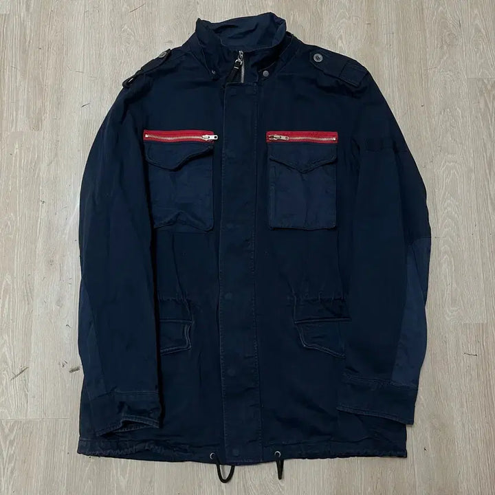 [BUNJANG] Hard Rock Band Color Block Zip Pocket Field Jacket L / 하드락밴드 배색 지퍼 포켓 야상 필드자켓 L/100