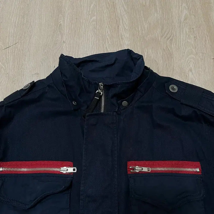 [BUNJANG] Hard Rock Band Color Block Zip Pocket Field Jacket L / 하드락밴드 배색 지퍼 포켓 야상 필드자켓 L/100
