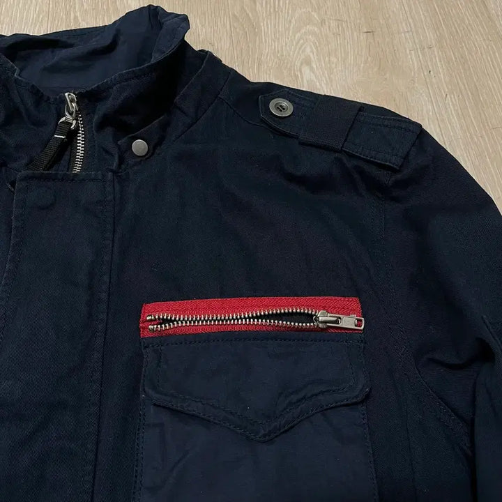 [BUNJANG] Hard Rock Band Color Block Zip Pocket Field Jacket L / 하드락밴드 배색 지퍼 포켓 야상 필드자켓 L/100