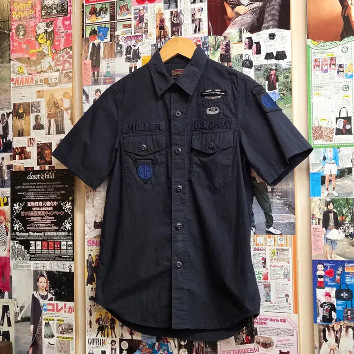 [BUNJANG] Field Man Edwin Navy Military Short Sleeve Shirt / 필드맨 에드윈 네이비 밀리터리 반팔 셔츠