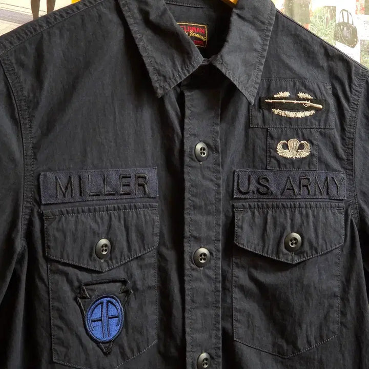 [BUNJANG] Field Man Edwin Navy Military Short Sleeve Shirt / 필드맨 에드윈 네이비 밀리터리 반팔 셔츠