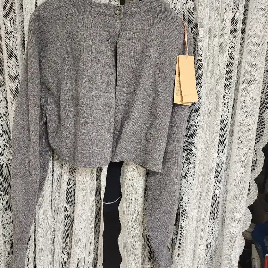 [BUNJANG] Gray Crop Long Sleeve Knit Top / 회색 크롭 긴팔 니트