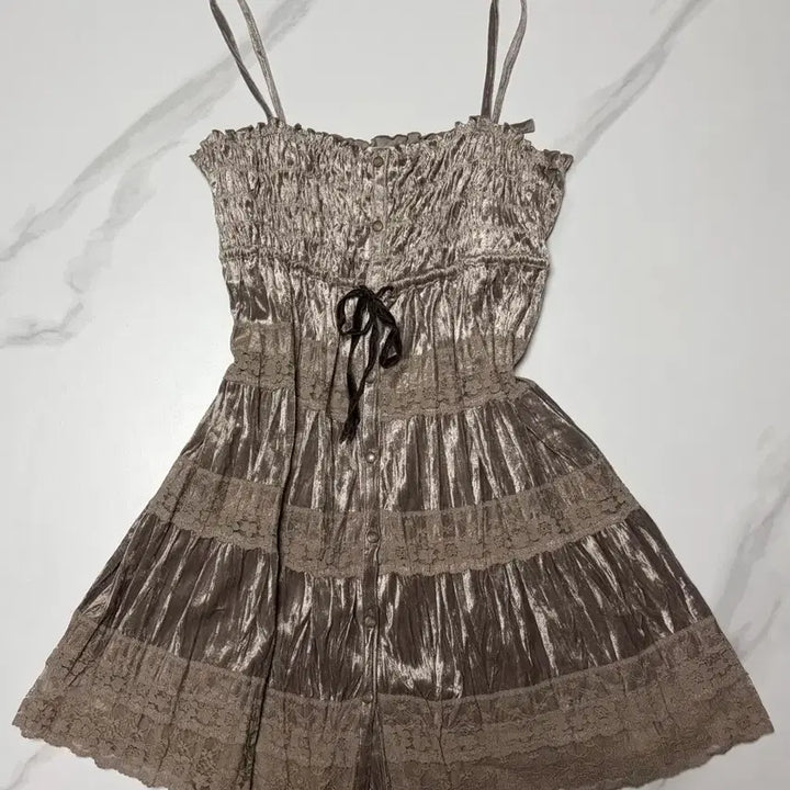 [BUNJANG] Restro Rose Velvet Mini Cami Dress / 데스라이즈 레스트로즈 벨벳 브라운 미니 나시 원피스